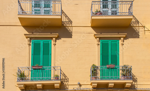 Facade old house Messina, Sicily, Italy 