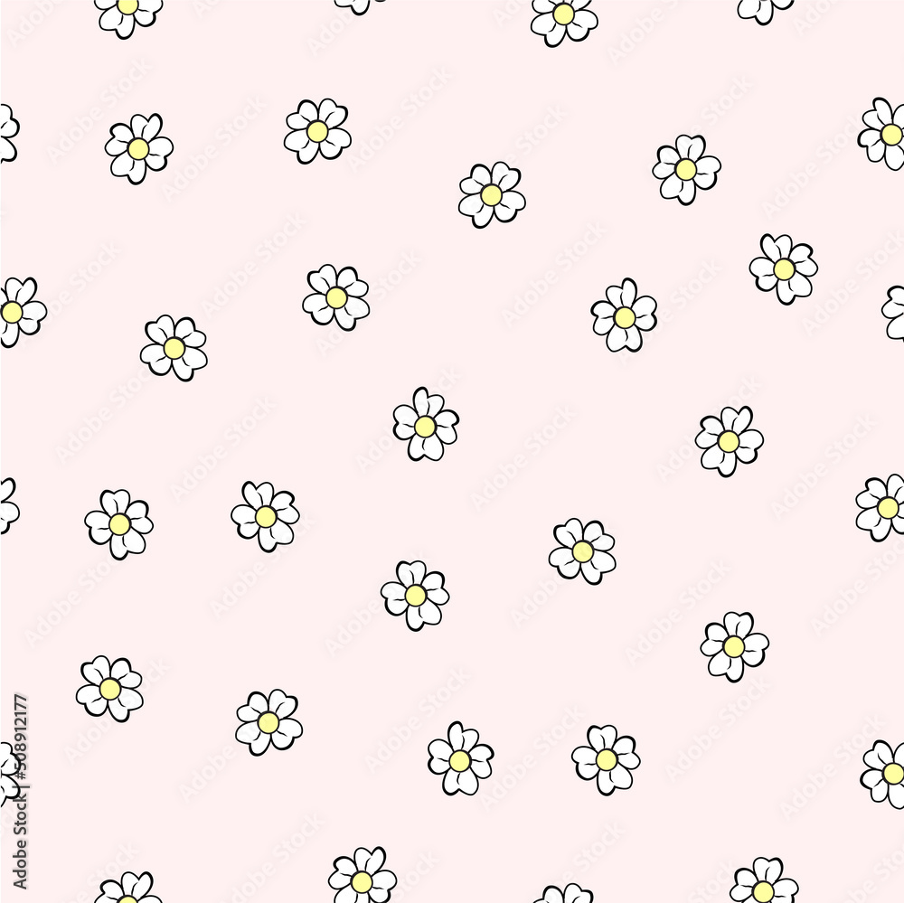 Simple Vector Seamless White and Yellow Flower at Pink Background