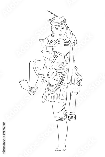Vector Simple Hand Draw Sketch of Remo Blitar Traditional Dance, Traditional Dancer from East Java Indonesia © Om Yos