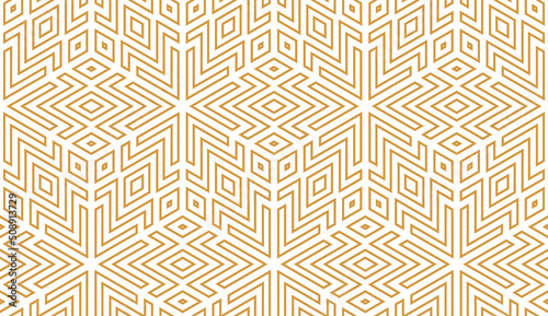 Abstract geometric pattern. A seamless vector background. White and gold ornament. Graphic modern pattern. Simple lattice graphic design