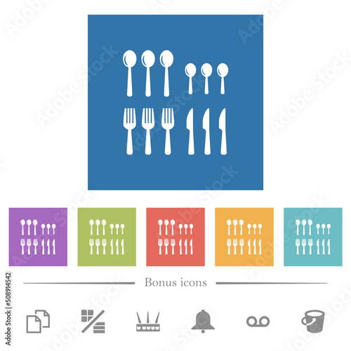 Flatware box flat white icons in square backgrounds