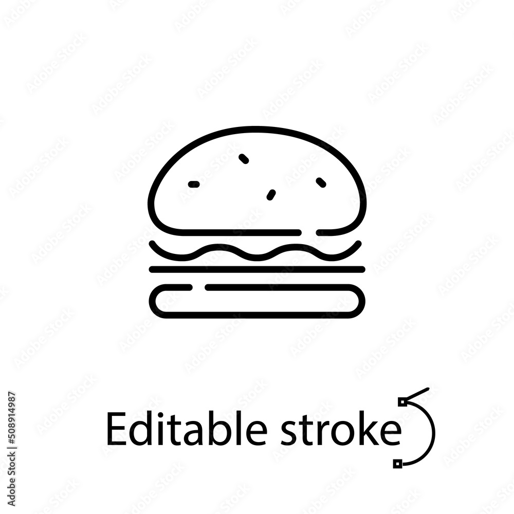 Burger outline icon. Pop art style. Fast food. Snackbar emblem. Bistro logotype. Isolated vector stock illustration