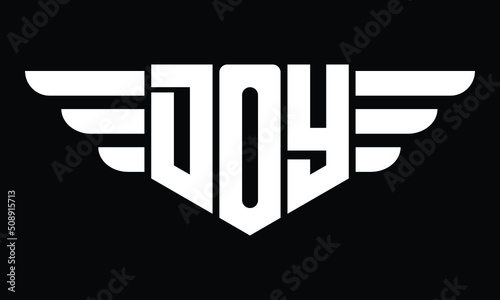 DOY three letter logo, creative wings shape logo design vector template. letter mark, wordmark, monogram symbol on black & white.