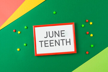 Juneteenth African American holiday concept with frame mock up  on green background