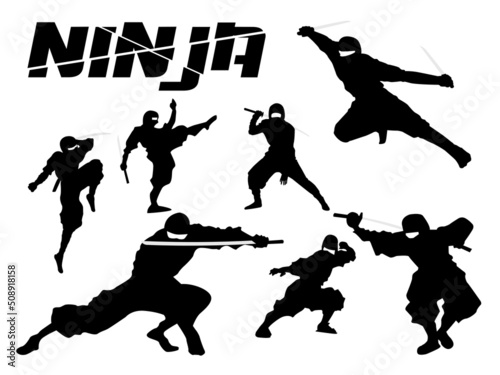 Obraz na plátně Ninja Silhouette Set