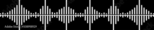 Sound wave on black background. Musical pulse. Sound rhythm. Audio waveform. Audio frequency. Vector pattern background.