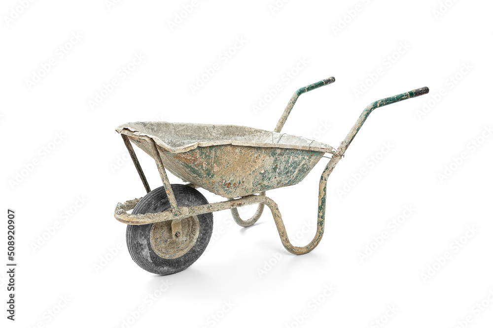 Old construction trolley on white background Old construction trolley on white background