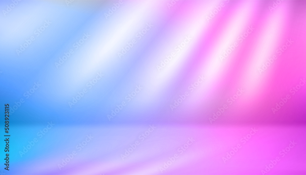 Fototapeta premium Bright morning interior with shadows on the wall and neon effect. Realistic 3d vector illustration