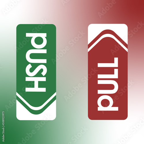 Label vector template arrows pointing to Push or Pull for door instruction