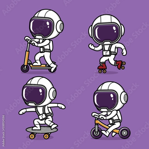 cute cartoon astronaut exercising like a child's play