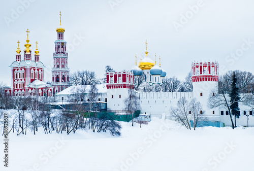 Novodevichy convent in winter day. Moscow. Russia