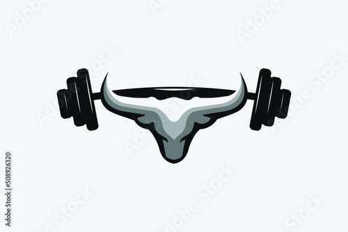 Barbell and Bull Horn Logo Design Template