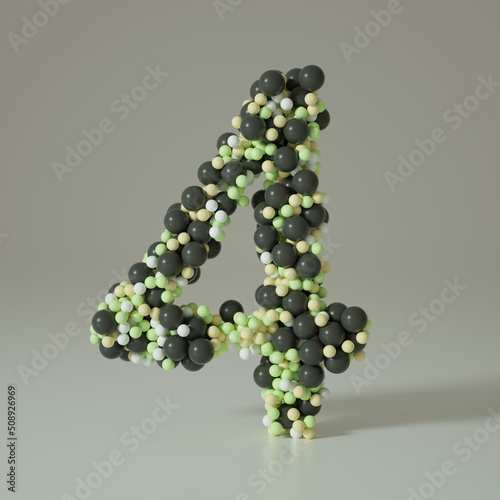number four, consisting of balls, on a white background 3d render