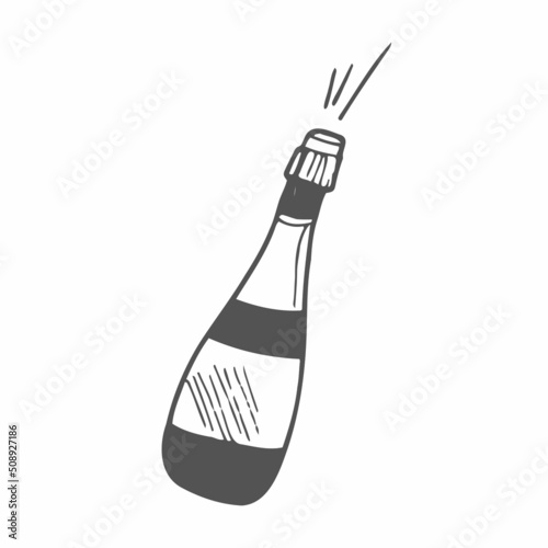 Champagne explosion. Doodle style. Vector line sketch