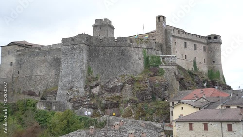 Bardi Castle dominates the village of the same name in the province of Parma, Italy photo