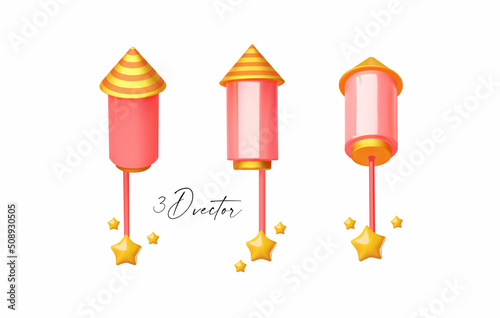 Firework rocket set. 3D rockets in different views