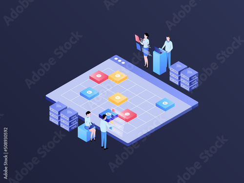 Business event schedule Isometric Illustration Dark Gradient. Suitable for Mobile App, Website, Banner, Diagrams, Infographics, and Other Graphic Assets.