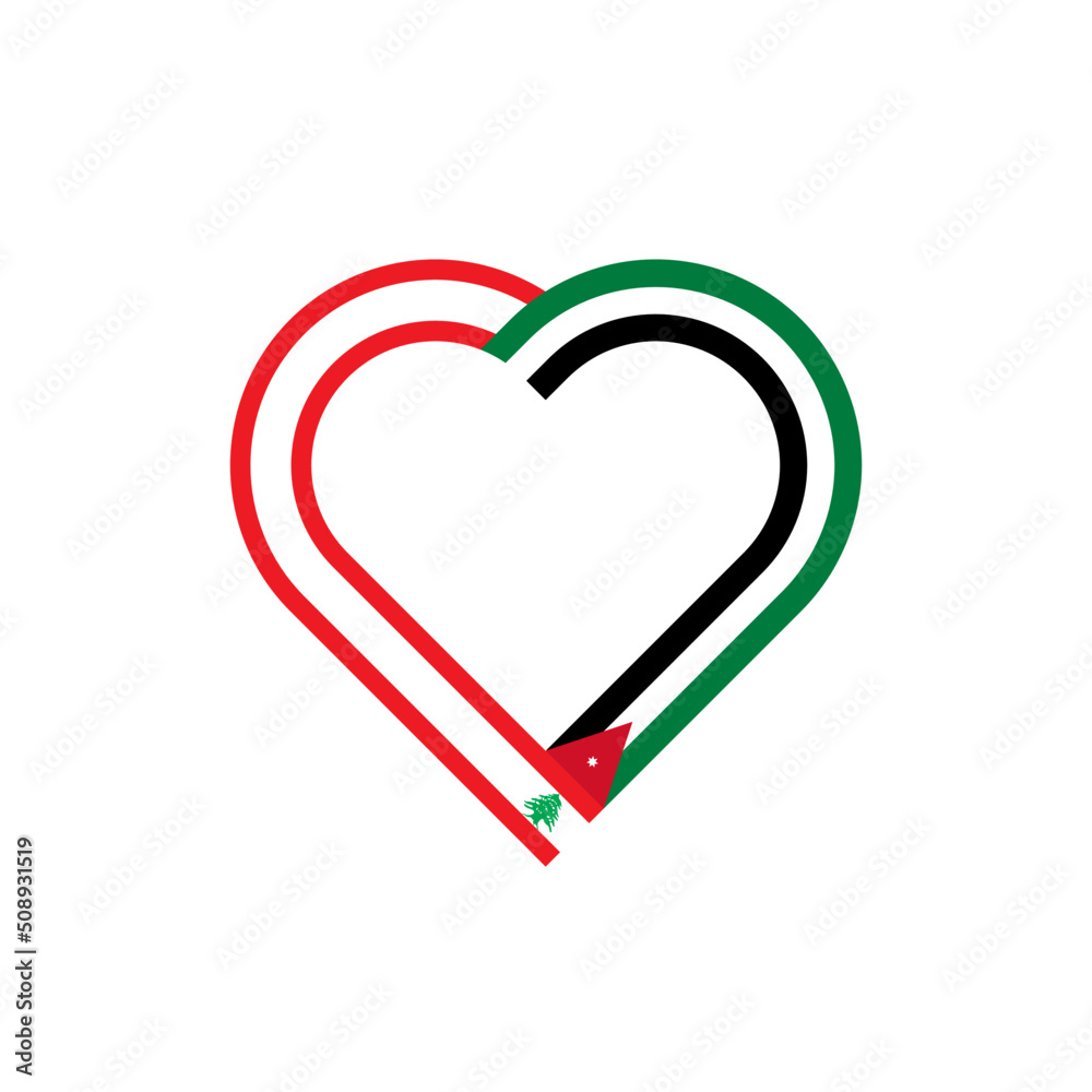 unity concept. heart ribbon icon of lebanon and jordan flags. vector illustration isolated on white background