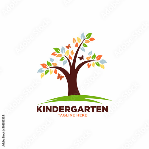 Preschool kindergarten playgroup logo icon design template 