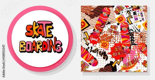 Pattern seamless skateboard. Skateboarding day. Modern style. Fashion style print for youth people