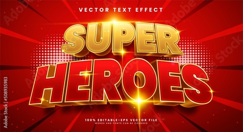 Super heroes 3d editable text effect with red and gold color, suitable for hero themes.