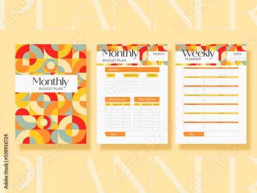 Minimalist Financial planner monthly,weekly,budget. Vintage planner, templates collection set of vector A4	