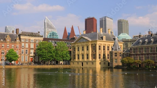 The Hague, Netherlands. 4k footage of the downtown skyline and Parliament Buildings.