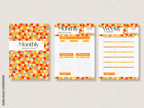 Minimalist Financial planner monthly,weekly,budget. Vintage planner, templates collection set of vector A4	
