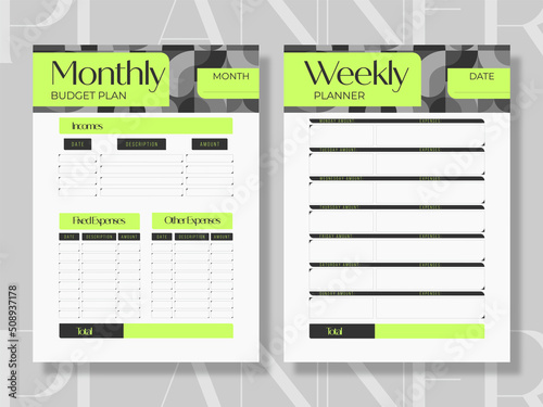Minimalist Financial planner monthly,weekly,budget. Vintage planner, templates collection set of vector A4	
