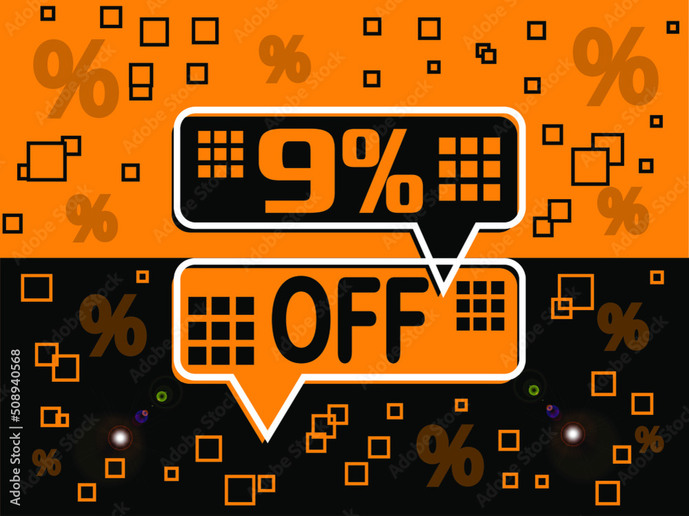 9% special offer. Banner com super desconto 9% in black and orange.