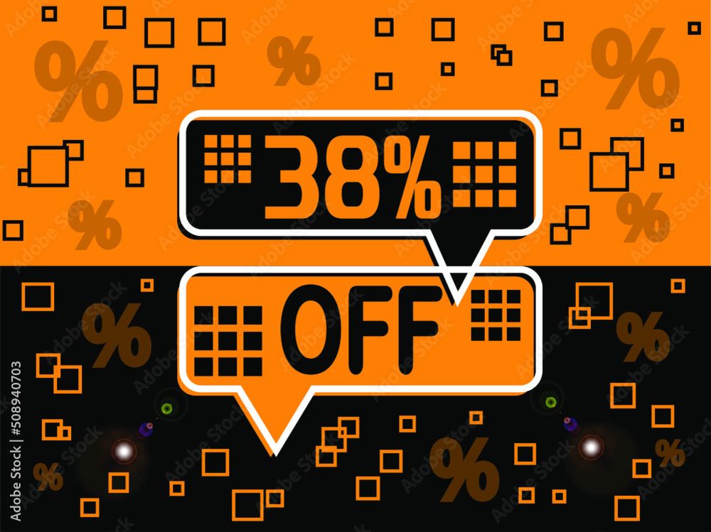 Fototapeta premium 38% special offer. Banner com super desconto 38% in black and orange.