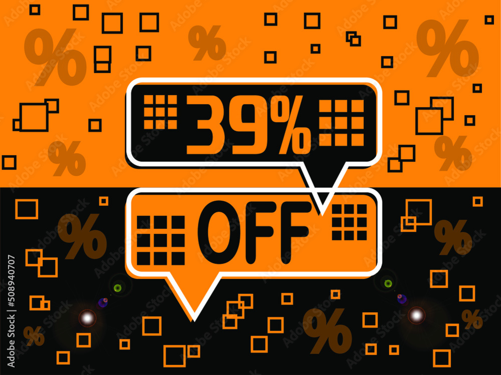 39% special offer. Banner com super desconto 39% in black and orange. 39% special offer. Banner com super desconto 39% in black and orange.