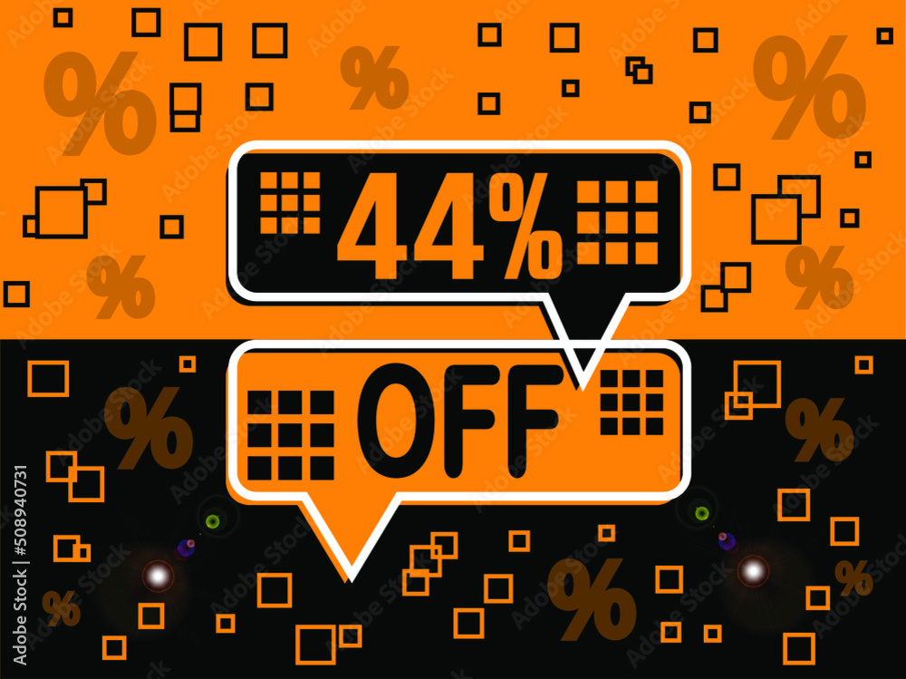 44% special offer. Banner com super desconto 44% in black and orange. 44% special offer. Banner com super desconto 44% in black and orange.