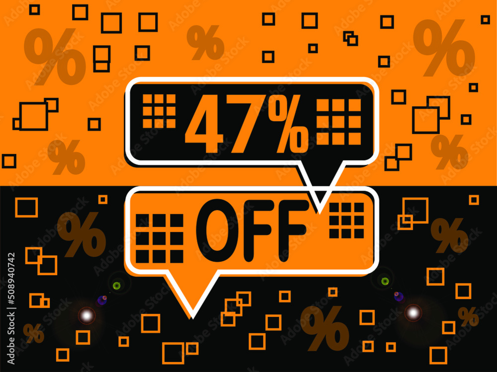 47% special offer. Banner com super desconto 47% in black and orange. 47% special offer. Banner com super desconto 47% in black and orange.