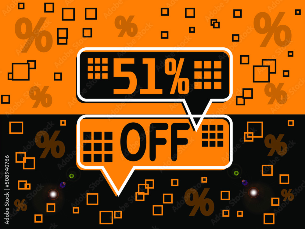 51% special offer. Banner com super desconto 51% in black and orange. 51% special offer. Banner com super desconto 51% in black and orange.