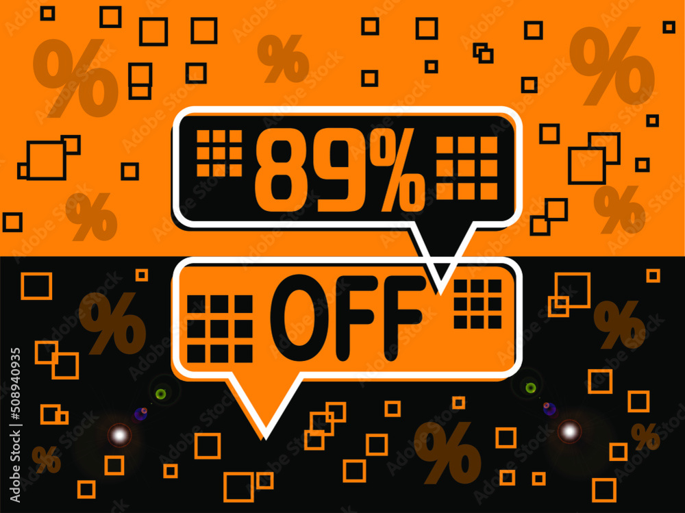 89% special offer. Banner com super desconto 89% in black and orange. 89% special offer. Banner com super desconto 89% in black and orange.
