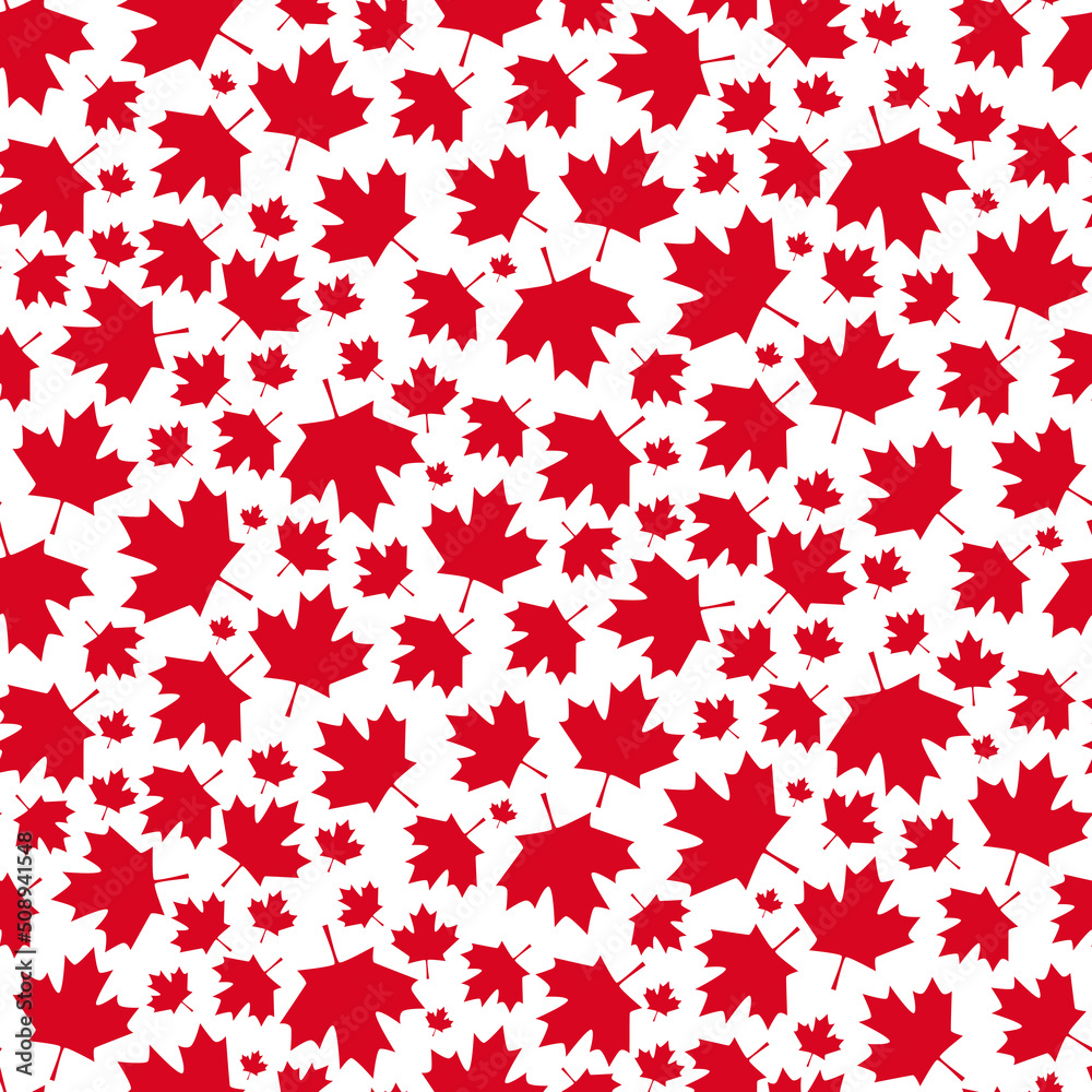 Seamless pattern background with maple leaf icon from National flag of Canada. Vector backdrop patriotic design for Canada day, Canada holidays