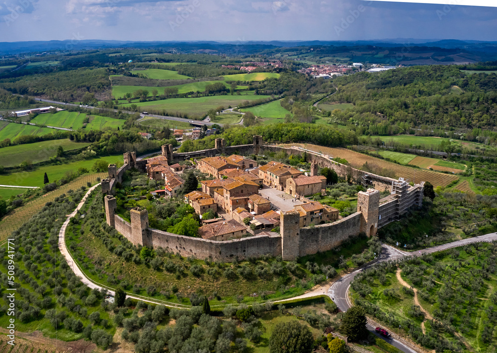 Aerial view on the comune of Monteriggioni in Tuscany