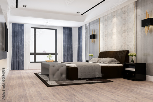 3d rendering beautiful luxury bedroom suite in hotel with tv © dit26978