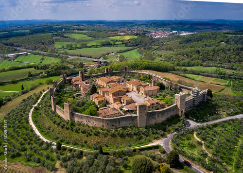 Aerial view on the comune of Monteriggioni in Tuscany