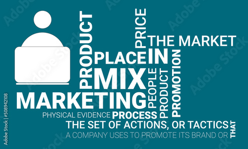 Marketing mix typographic design or 7 Ps typographic design