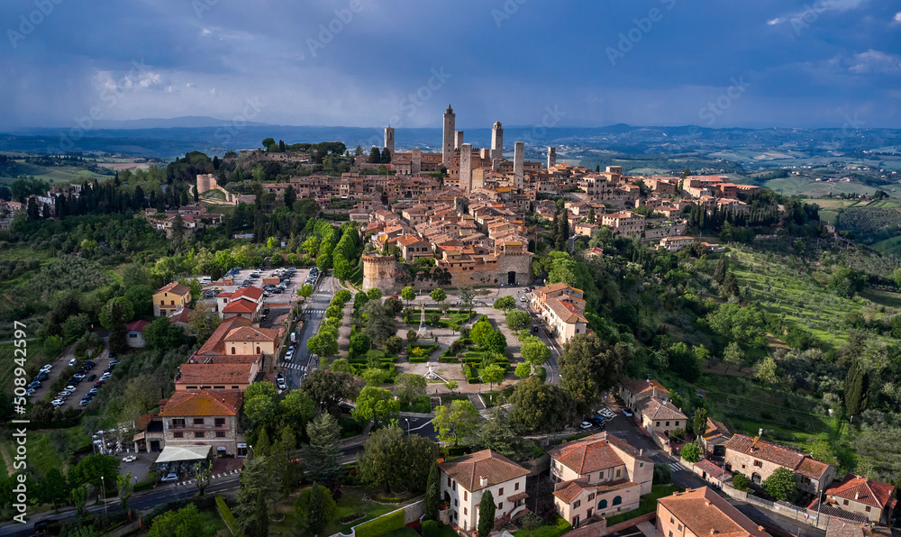 Aerial view on San Gimignano town
