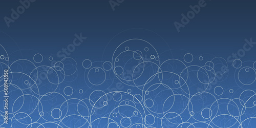 Abstract Blue Minimalist Pattern of Overlapped Various Randomly Placed and Sized Circles - Texture, Generative Art, Wide Scale Vector Background with Copyspace, Place for Your Text