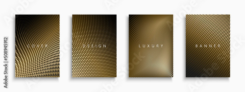 Collection of gold luxury covers, templates, backgrounds, placards, brochures, banners, flyers and etc Rich posters, cards, catalogs. Dotted and striped halftone design