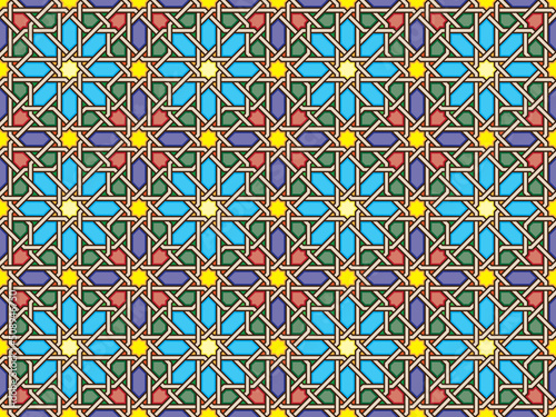 Seamless Oriental Geometric Vector Pattern 6 - Moorish Art from the Alhambra in Granada, Spain - Endless Repeatable Background Tile - Easy to Color Edit