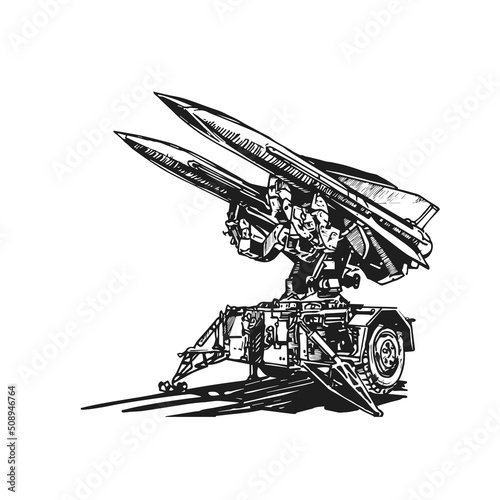 Killing machine, military equipment. Hand drawing German 128 mm anti-tank gun Pak.44 (Krupp)