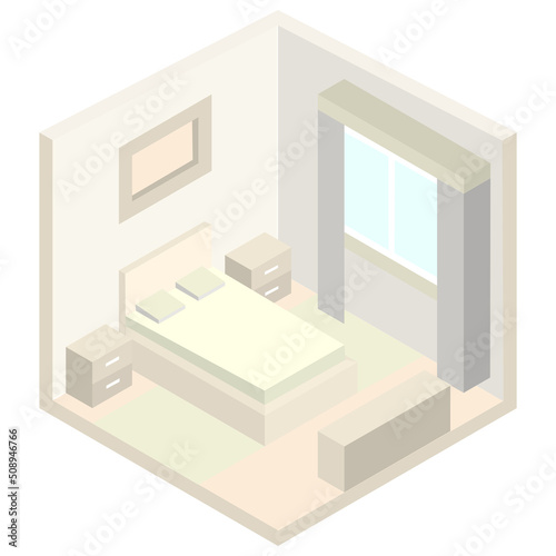 3d Isometric room in the house in a minimalist realistic style, pastel colours, isolated. Interior, residential, vector illustration, apartment, window, structure, exterior, architecture, home.