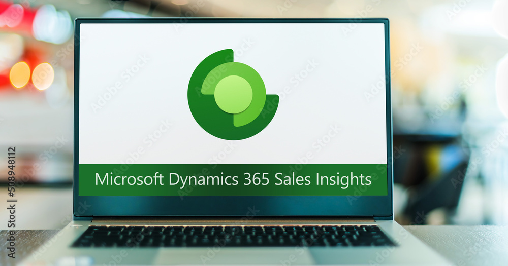 Computer with logo of Microsoft Dynamics 365 Sales Insights Stock Photo ...