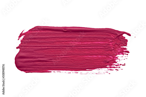 stroke of the paint brush isolated on white. acrylic stain element on white background. with brush and paint texture hand-drawn. close up of lipstick or nail polish strokes Trendy color makeup swatch.