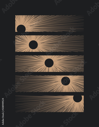 Vintage styled decorative poster with phases of the sun on black background. Vector illustration